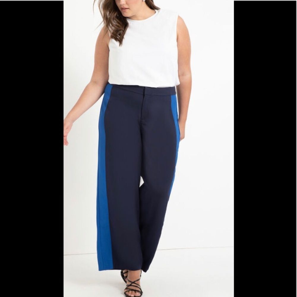 ELOQUII Flare leg trouser with contrast trim Navy/Royal blue Size 14